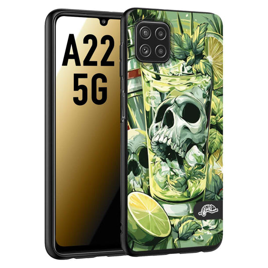 CUSTOMIZZA - Custodia cover nera morbida in tpu compatibile per Samsung A22 5G Mojito cocktail teschio illustrazione drink lime menta ghiacci tropicale street art