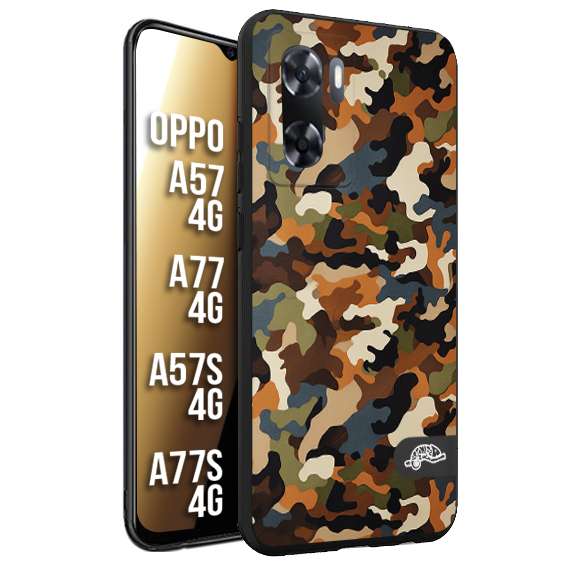 CUSTOMIZZA - Custodia cover nera morbida in tpu compatibile per Oppo A57 - A77 - A57S - A77S (4G) camouflage mimetico militare moderno blu marrone beige