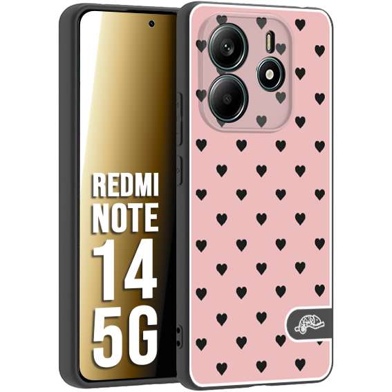 CUSTOMIZZA - Custodia cover nera morbida in tpu compatibile per Xiaomi Redmi Note 14 5G cuori pois rosa donna pin up vintage