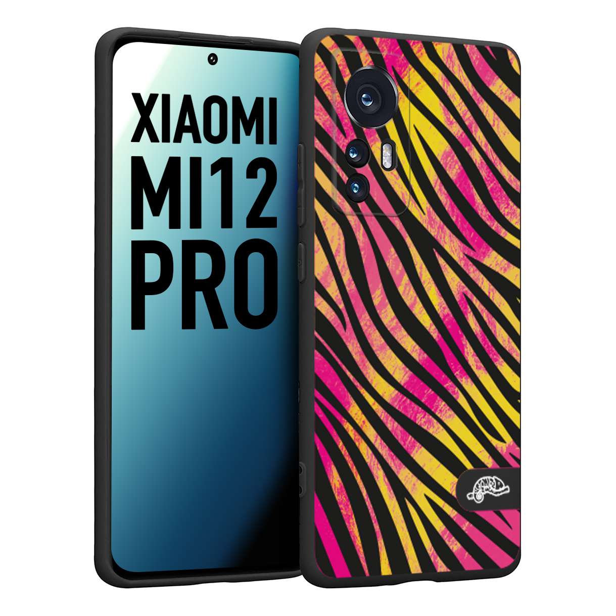 CUSTOMIZZA - Custodia cover nera morbida in tpu compatibile per Xiaomi 12 PRO zebrata maculata a rilievo soft touch donna fucsia gialla