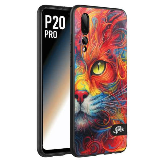 CUSTOMIZZA - Custodia cover nera morbida in tpu compatibile per Huawei P20 PRO animali color cat gatto viso colori vibranti disegnato schizzo