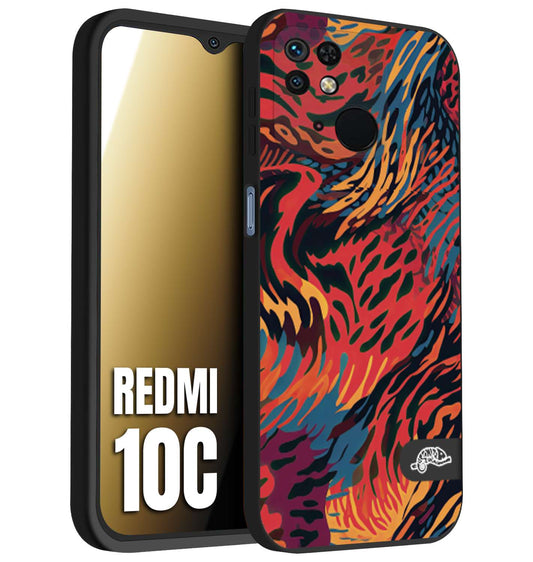 CUSTOMIZZA - Custodia cover nera morbida in tpu compatibile per Xiaomi Redmi 10C leopardato maculato tigrato colorata fiamme rossa blu arancione