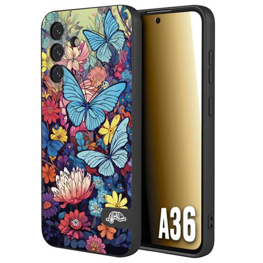 CUSTOMIZZA - Custodia cover nera morbida in tpu compatibile per Samsung A36 farfalle butterfly moderno donna disegnate gialla blu rosa