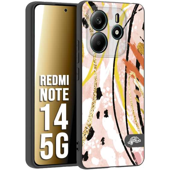 CUSTOMIZZA - Custodia cover nera morbida in tpu compatibile per Xiaomi Redmi Note 14 5G fiori astratti donna zebrato leopardato fantasia dorata gialla rosa colorata