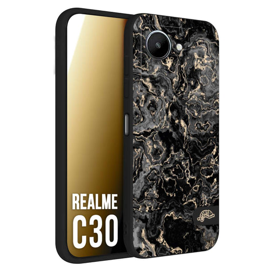 CUSTOMIZZA - Custodia cover nera morbida in tpu compatibile per Oppo Realme C30 effetto marmo marble nero black venature dorato pietra