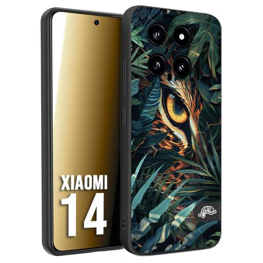 CUSTOMIZZA - Custodia cover nera morbida in tpu compatibile per Xiaomi 14 animali color giungla tropicale occhio di giaguaro felino disegnato