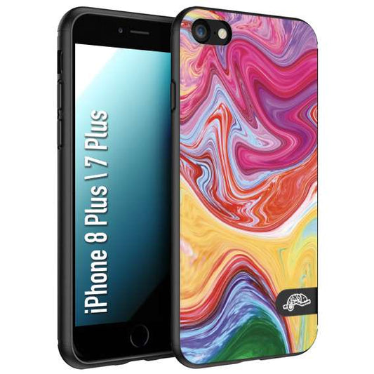 CUSTOMIZZA - Custodia cover nera morbida in tpu compatibile per iPhone 7 PLUS - 8 plus colorata fantasia vortice marmo onde verde fucsia gialla