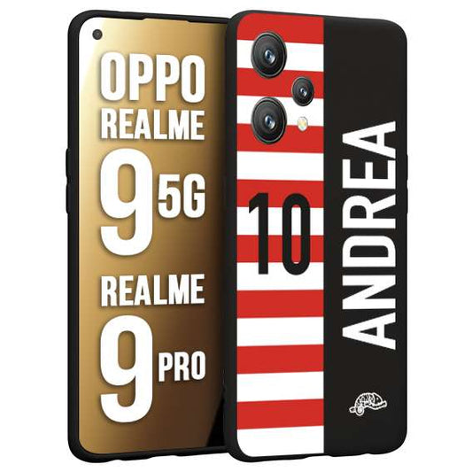 CUSTOMIZZA - Custodia cover nera morbida in tpu compatibile per Realme 9 5G - 9 PRO personalizzata calcio football nome e numero calciatori bianco rossa