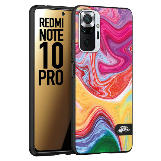 CUSTOMIZZA - Custodia cover nera morbida in tpu compatibile per Xiaomi Redmi Note 10 PRO colorata fantasia vortice marmo onde verde fucsia gialla