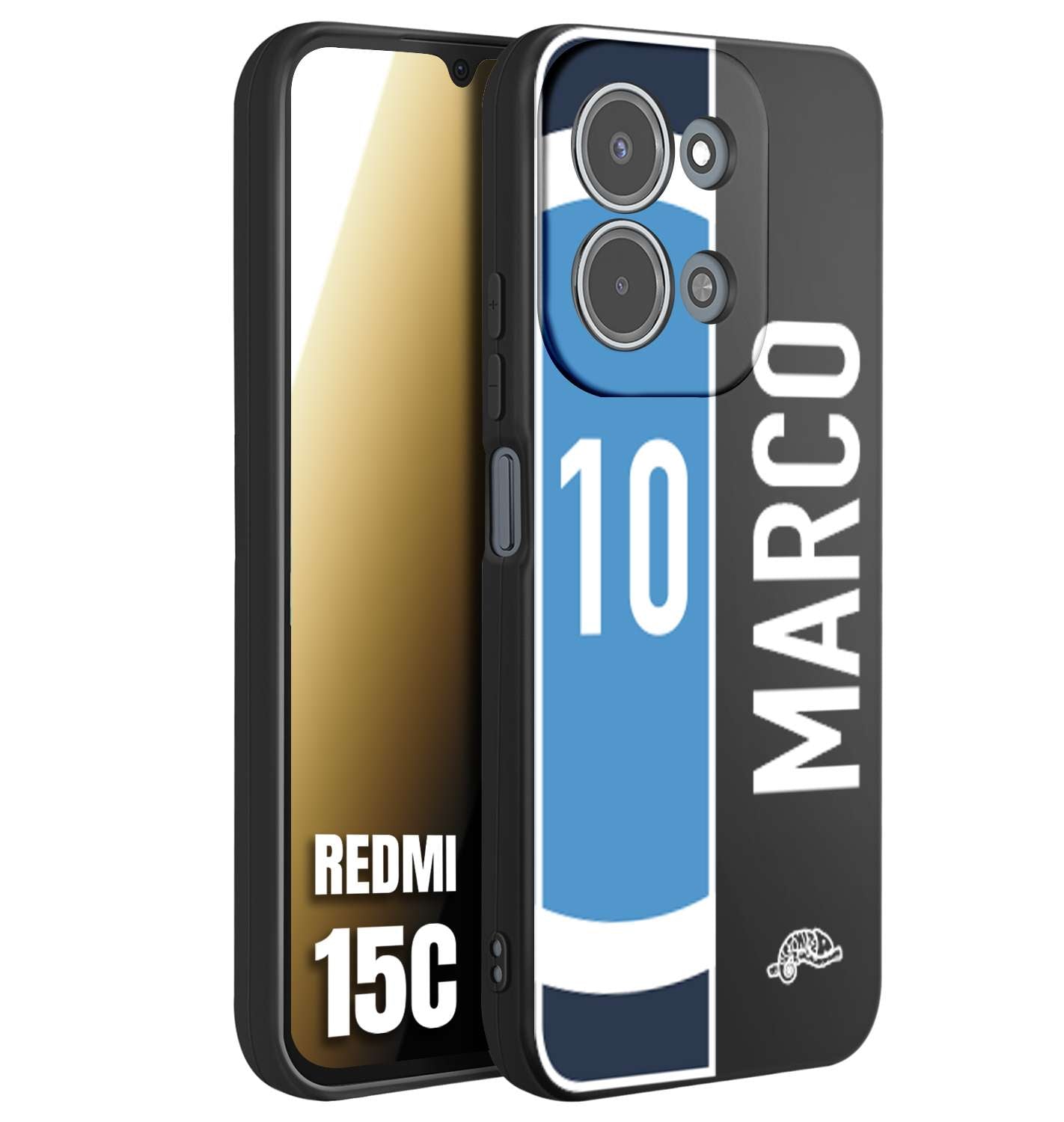 CUSTOMIZZA - Custodia cover nera morbida in tpu compatibile per Xiaomi Redmi 15C personalizzata calcio football nome e numero calciatori biancoazzurri bianco celesti