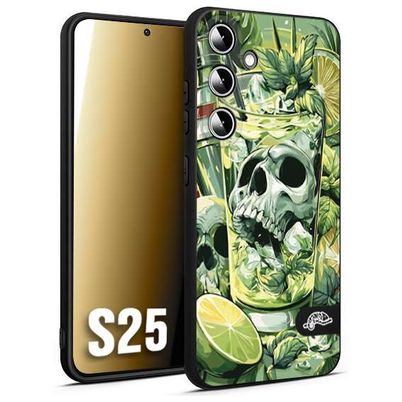 CUSTOMIZZA - Custodia cover nera morbida in tpu compatibile per Samsung S25 Mojito cocktail teschio illustrazione drink lime menta ghiacci tropicale street art
