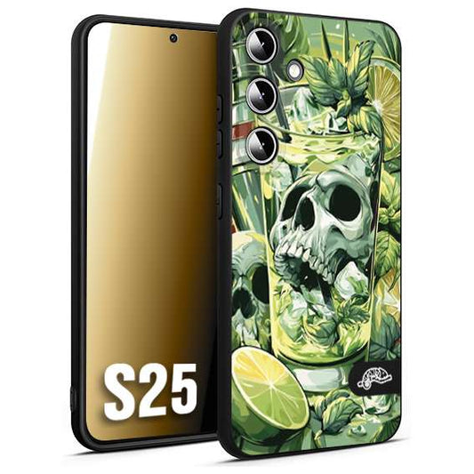 CUSTOMIZZA - Custodia cover nera morbida in tpu compatibile per Samsung S25 Mojito cocktail teschio illustrazione drink lime menta ghiacci tropicale street art