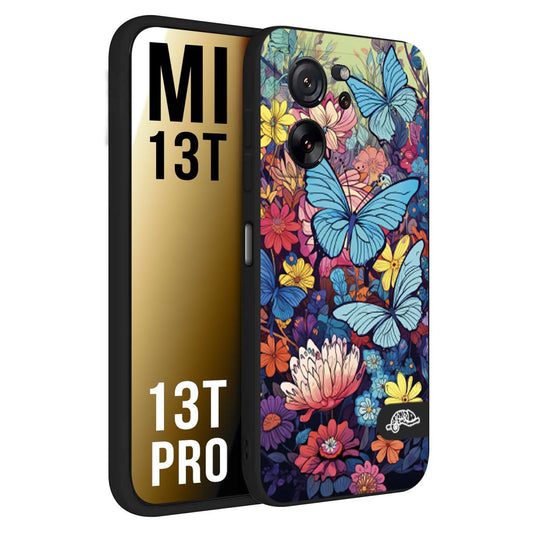 CUSTOMIZZA - Custodia cover nera morbida in tpu compatibile per Xiaomi 13T - 13T PRO farfalle butterfly moderno donna disegnate gialla blu rosa