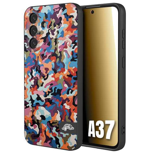 CUSTOMIZZA - Custodia cover nera morbida in tpu compatibile per Samsung A37 camouflage mimetico militare moderno blu arancio rosa