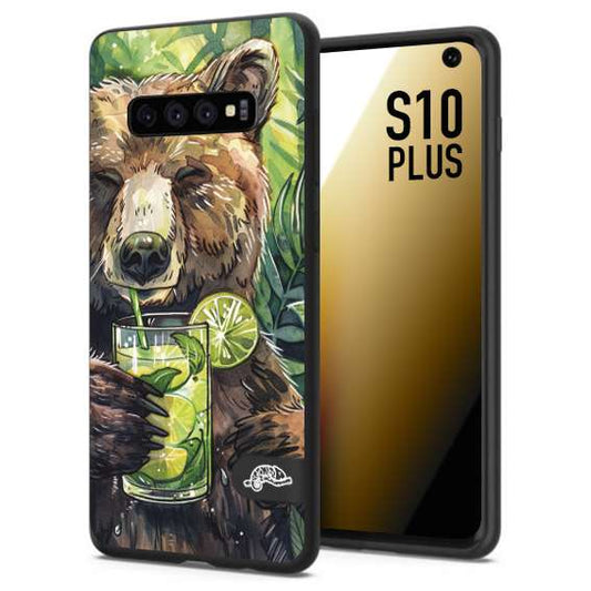 CUSTOMIZZA - Custodia cover nera morbida in tpu compatibile per Samsung S10 PLUS fiori estate disegnata cocktails animali simpatici orso bear negroni
