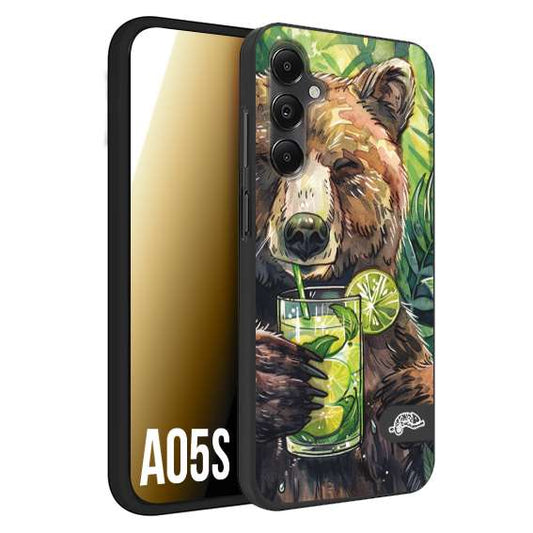 CUSTOMIZZA - Custodia cover nera morbida in tpu compatibile per Samsung A05S estate disegnata cocktails animali simpatici orso bear negroni