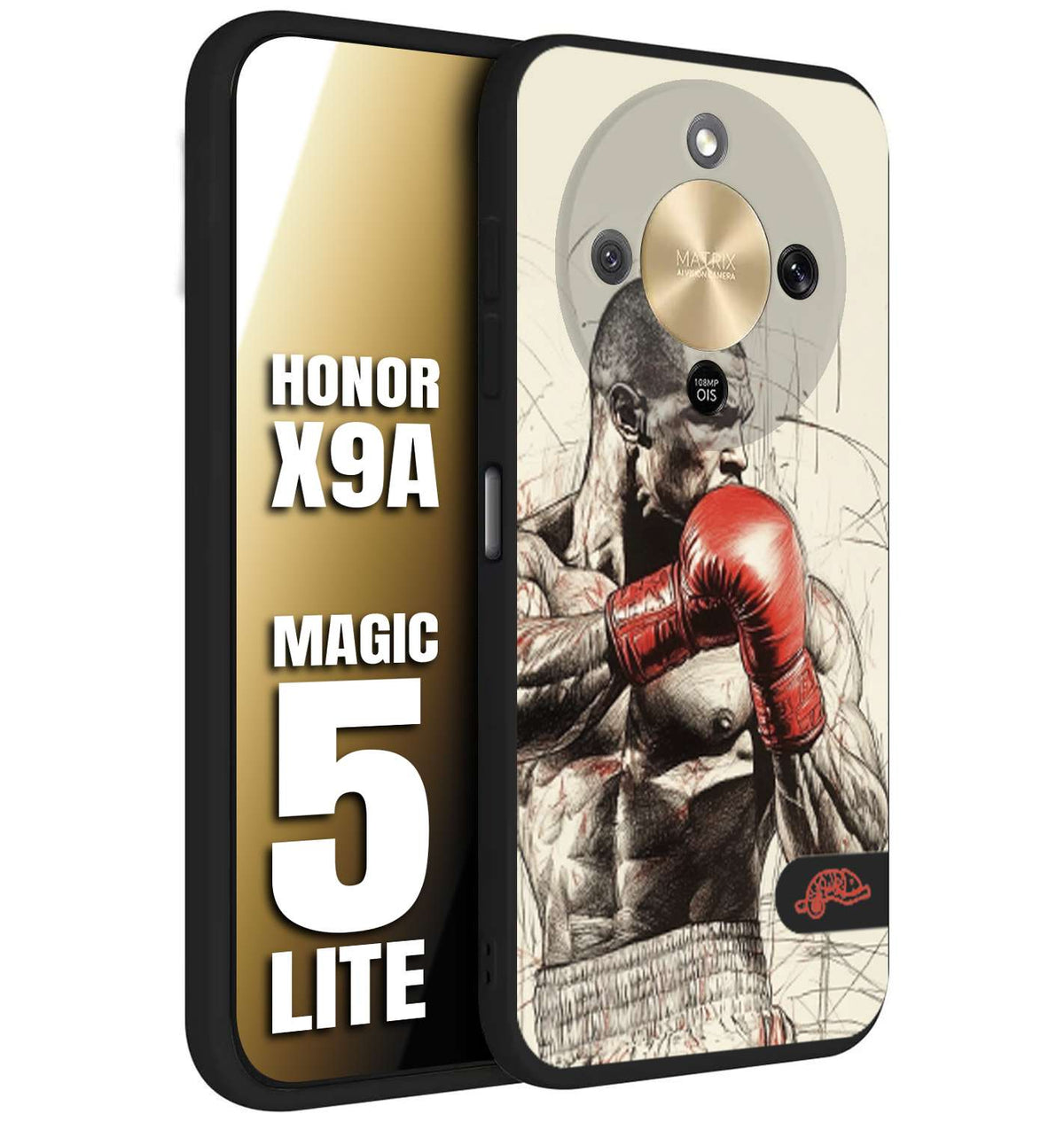 CUSTOMIZZA - Custodia cover nera morbida in tpu compatibile per Honor X9A - Honor Magic 5 Lite pugilato pugili disegno tattoo guantoni box sport ring