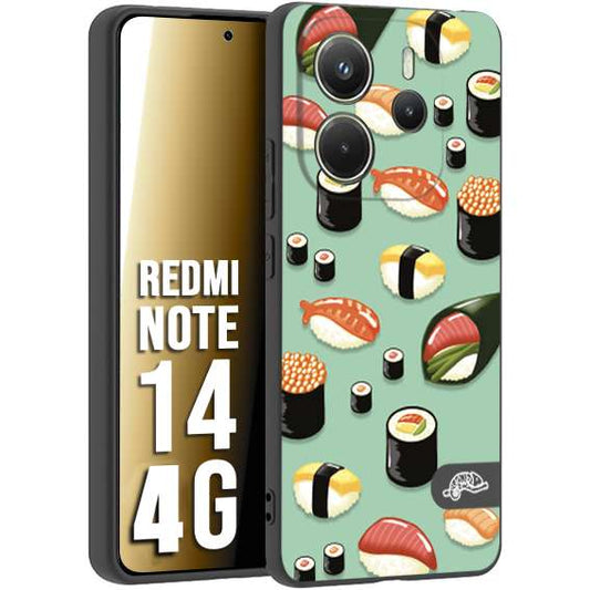 CUSTOMIZZA - Custodia cover nera morbida in tpu compatibile per Xiaomi Redmi Note 14 4G sushi disegni giapponese nighiri acquamarina verde
