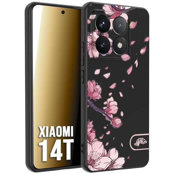 CUSTOMIZZA - Custodia cover nera morbida in tpu compatibile per Xiaomi 14T giapponese fiori di ciliegio in fiore a rilievo disegnata tattoo