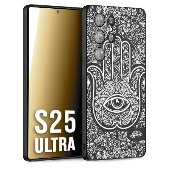 CUSTOMIZZA - Custodia cover nera morbida in tpu compatibile per Samsung S25 ULTRA mano di fatima effetto rilievo mandala donna