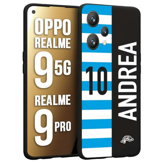 CUSTOMIZZA - Custodia cover nera morbida in tpu compatibile per Oppo Realme 9 5G - 9 PRO personalizzata calcio football nome e numero calciatori biancazzurri