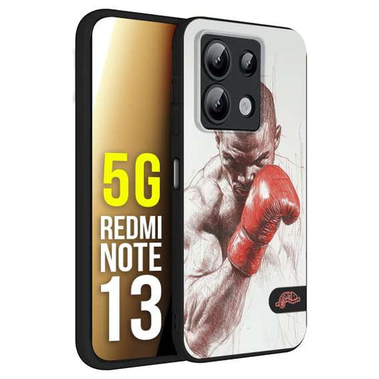 CUSTOMIZZA - Custodia cover nera morbida in tpu compatibile per Xiaomi Redmi Note 13 5G pugilato pugili disegno tattoo guantoni box sport primo piano