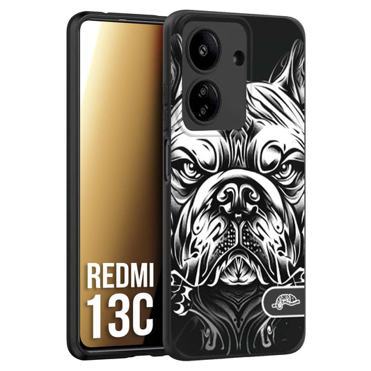 CUSTOMIZZA - Custodia cover nera morbida in tpu compatibile per Xiaomi Redmi 13C bulldog bianco a rilievo disegnato tattoo tatuaggio