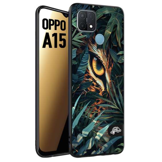 CUSTOMIZZA - Custodia cover nera morbida in tpu compatibile per Oppo A15 animali color giungla tropicale occhio di giaguaro felino disegnato