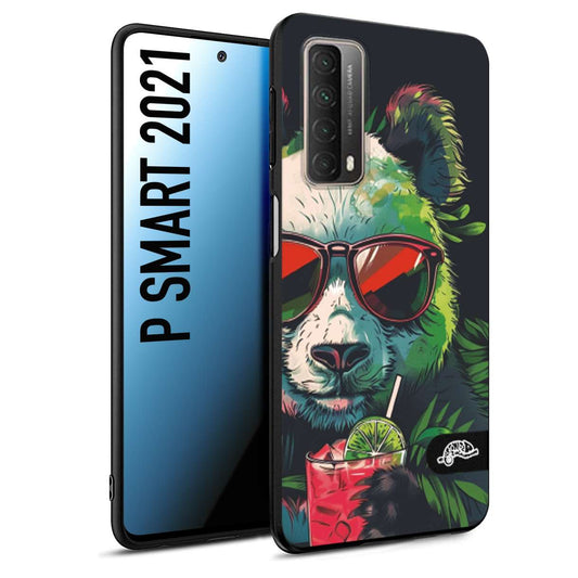 CUSTOMIZZA - Custodia cover nera morbida in tpu compatibile per Huawei P Smart 2021 estate disegnata cocktails animali simpatici panda mojito