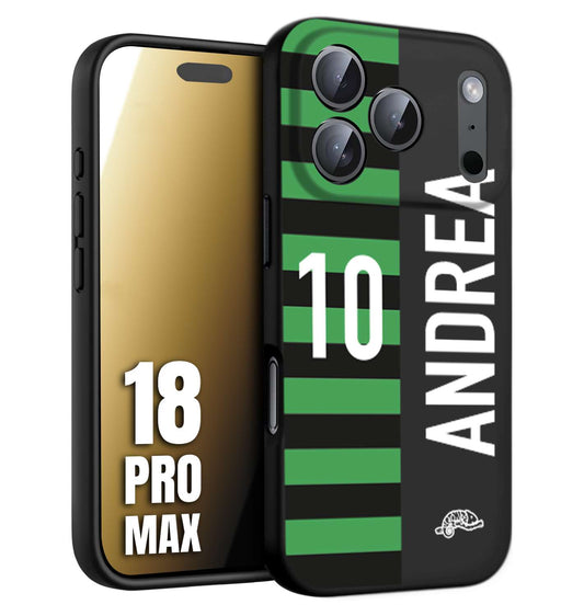 CUSTOMIZZA - Custodia cover nera morbida in tpu compatibile per iPhone 18 PRO MAX personalizzata calcio football nome e numero calciatori neroverde