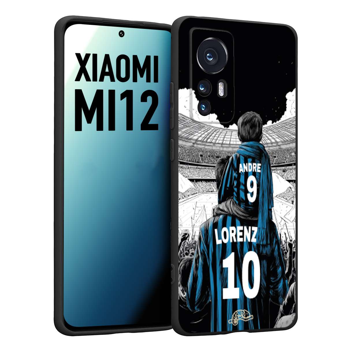 CUSTOMIZZA - Custodia cover nera morbida in tpu compatibile per Xiaomi 12 5G personalizzata calcio football padre e figlio calciatori nerazzurra