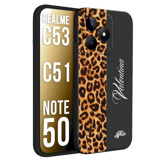 CUSTOMIZZA - Custodia cover nera morbida in tpu compatibile per Oppo Realme C53 - C51 - NOTE 50 custom nome scritta leopardato maculato donna marrone leopard