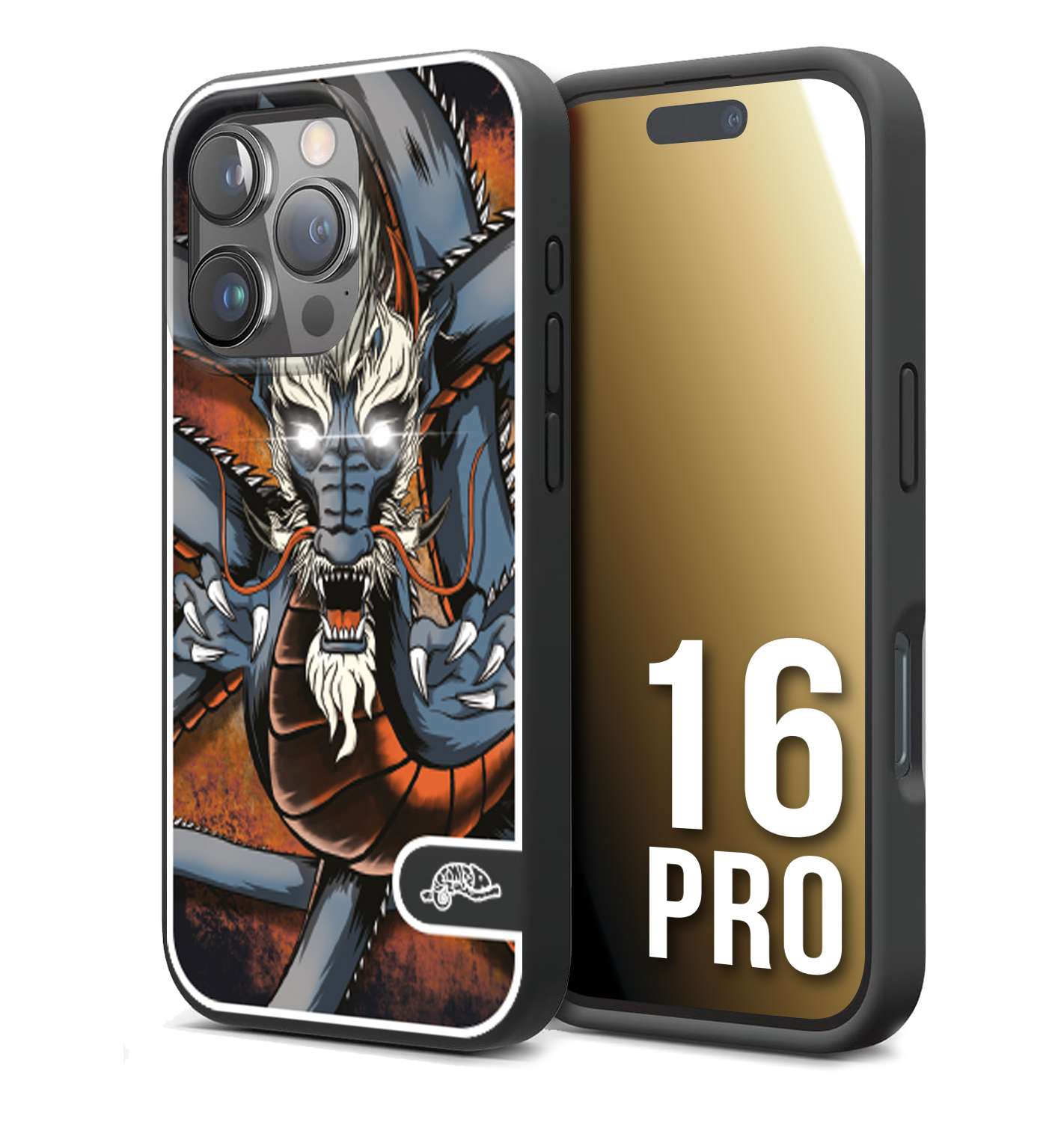 CUSTOMIZZA - Custodia cover nera morbida in tpu compatibile per iPhone 16 PRO drago giapponese tattoo japan dragon