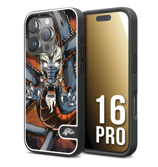 CUSTOMIZZA - Custodia cover nera morbida in tpu compatibile per iPhone 16 PRO drago giapponese tattoo japan dragon