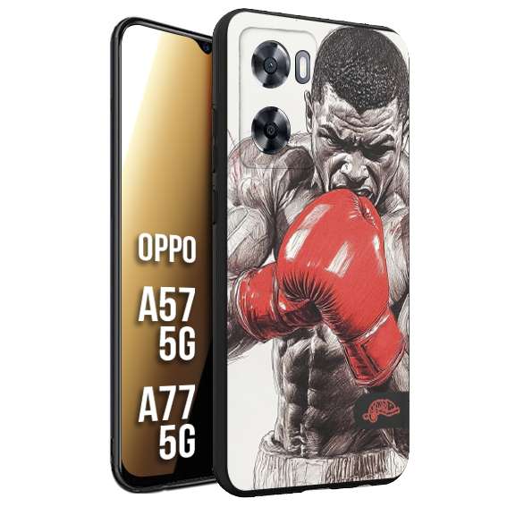 CUSTOMIZZA - Custodia cover nera morbida in tpu compatibile per Oppo A57 5G - A77 5G pugilato pugili disegno tattoo guantoni box pesi massimi gancio