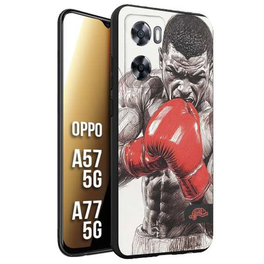 CUSTOMIZZA - Custodia cover nera morbida in tpu compatibile per Oppo A57 5G - A77 5G pugilato pugili disegno tattoo guantoni box pesi massimi gancio