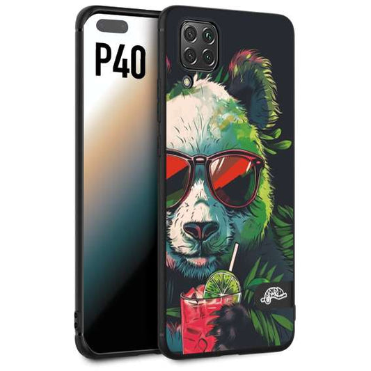 CUSTOMIZZA - Custodia cover nera morbida in tpu compatibile per Huawei P40 estate disegnata cocktails animali simpatici panda mojito