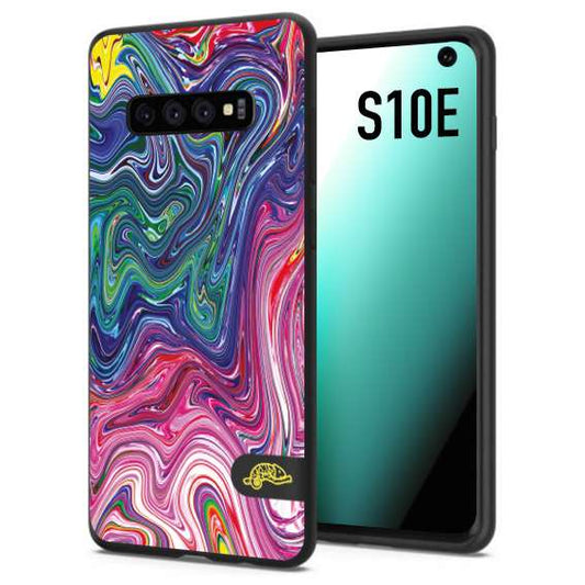 CUSTOMIZZA - Custodia cover nera morbida in tpu compatibile per Samsung S10E colorata fantasia vortice marmo arcobaleno rosa blu fucsia