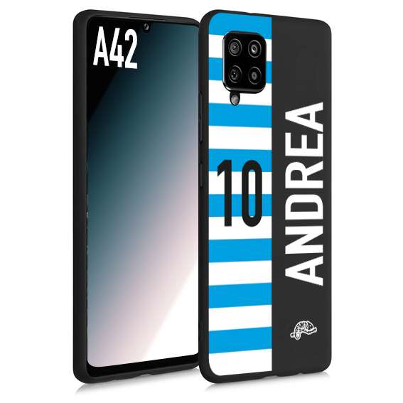 CUSTOMIZZA - Custodia cover nera morbida in tpu compatibile per Samsung A42 personalizzata calcio football nome e numero calciatori biancazzurri