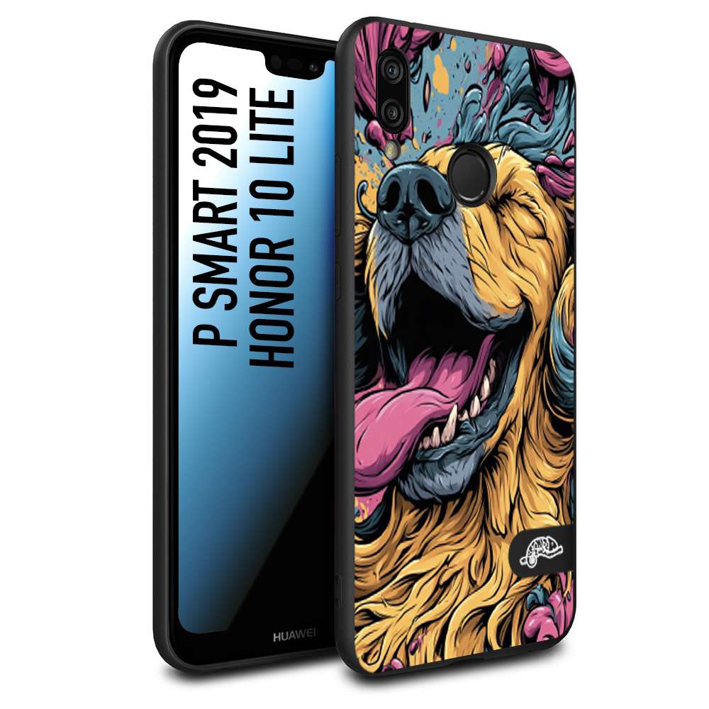 CUSTOMIZZA - Custodia cover nera morbida in tpu compatibile per Huawei P SMART 2019 Golden Retriever illustrazione cane pop art cane street art cartone animato