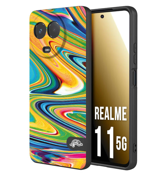 CUSTOMIZZA - Custodia cover nera morbida in tpu compatibile per Oppo Realme 11 5G colorata fantasia vortice marmo arcobaleno gialla verde blu