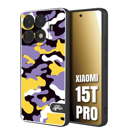 CUSTOMIZZA - Custodia cover nera morbida in tpu compatibile per Xiaomi 15T PRO camouflage mimetico militare viola lilla giallo