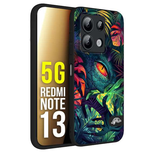CUSTOMIZZA - Custodia cover nera morbida in tpu compatibile per Xiaomi Redmi Note 13 5G animali color giungla tropicale occhio di coccodrillo alligatore disegnato