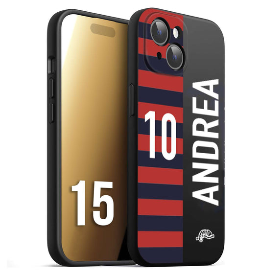 CUSTOMIZZA - Custodia cover nera morbida in tpu compatibile per iPhone 15 personalizzata calcio football nome e numero calciatori rossoblu