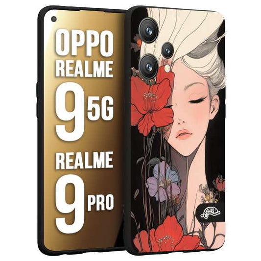 CUSTOMIZZA - Custodia cover nera morbida in tpu compatibile per Realme 9 5G - 9 PRO woman flower Fantasia Floreale Design Donna e Fiori, Retro Artistico