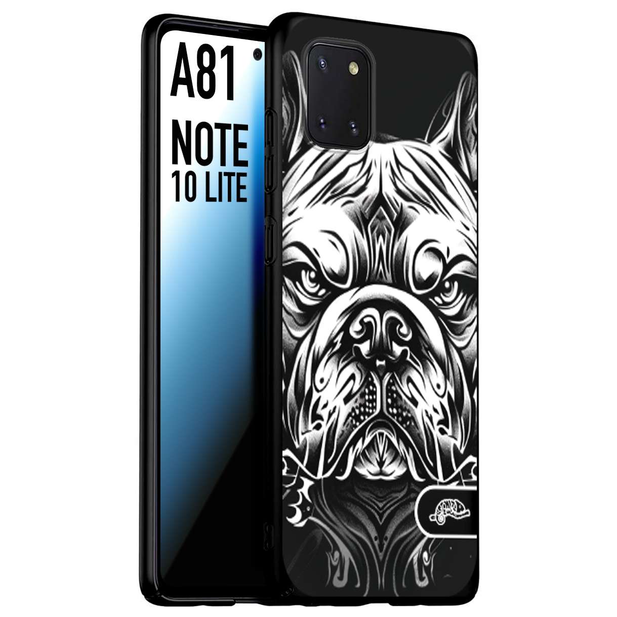 CUSTOMIZZA - Custodia cover nera morbida in tpu compatibile per Samsung A81 - Note 10 Lite bulldog bianco a rilievo disegnato tattoo tatuaggio