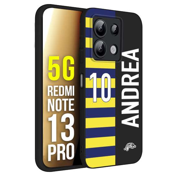 CUSTOMIZZA - Custodia cover nera morbida in tpu compatibile per Xiaomi Redmi Note 13 PRO 5G personalizzata calcio football nome e numero calciatori giallo blu