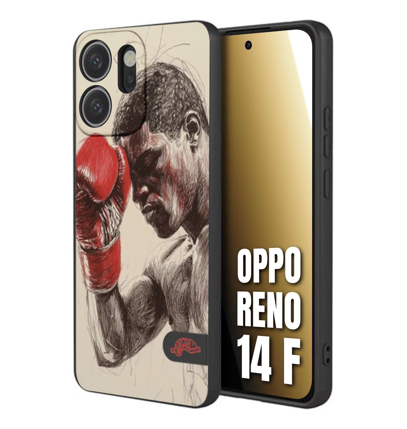CUSTOMIZZA - Custodia cover nera morbida in tpu compatibile per Oppo Reno 14 F pugilato pugili disegno tattoo guantoni boxer pesi massimi