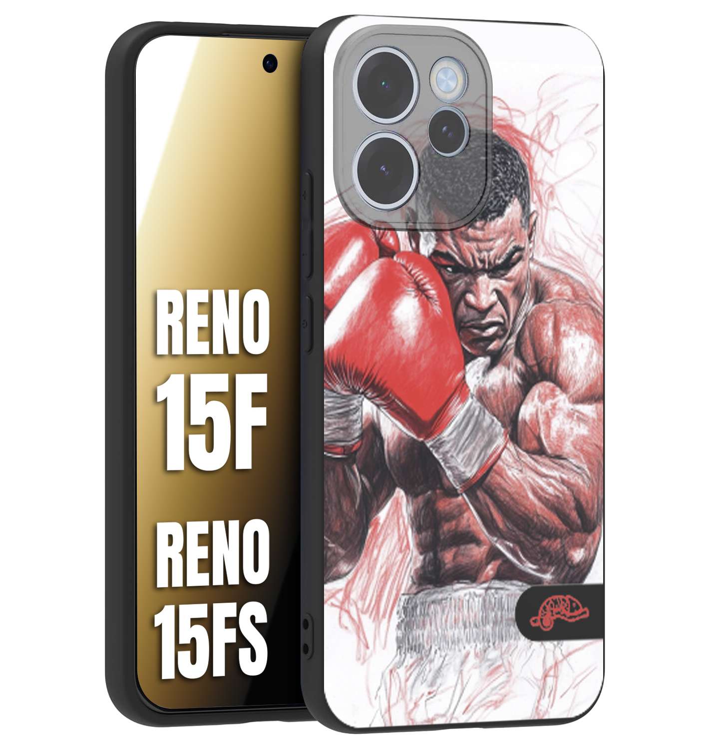 CUSTOMIZZA - Custodia cover nera morbida in tpu compatibile per Oppo Reno 15 F - Reno 15 FS pugilato pugili disegno tattoo guantoni boxer pesi massimi iron mike