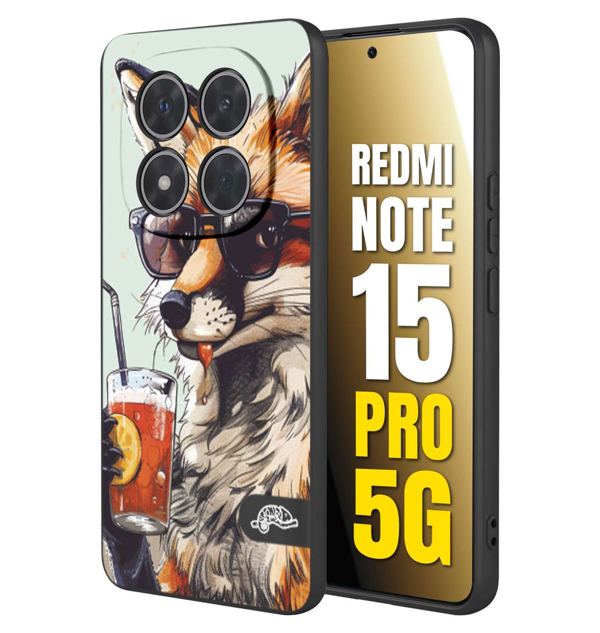 CUSTOMIZZA - Custodia cover nera morbida in tpu compatibile per Xiaomi Redmi Note 15 PRO 5G estate disegnata cocktails animali simpatici fox volpe negroni